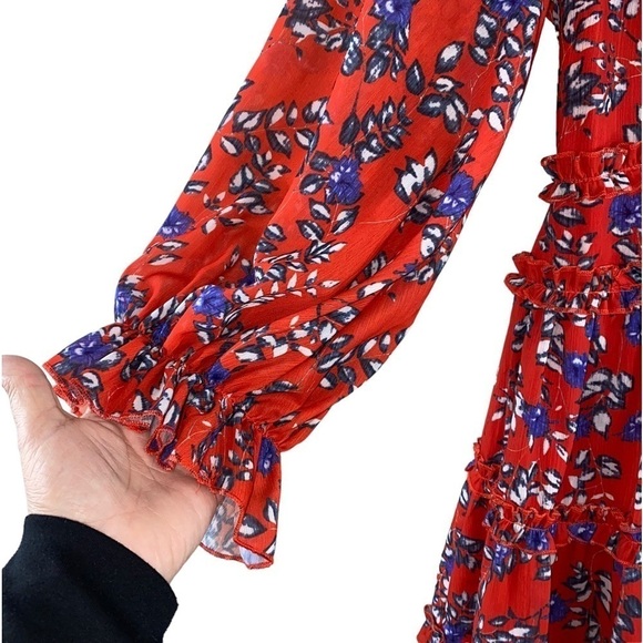 L'ATISTE by Amy‎ Anthropologie Red Floral Long Sleeve Open Back Short Dress Sz S - Picture 6 of 14